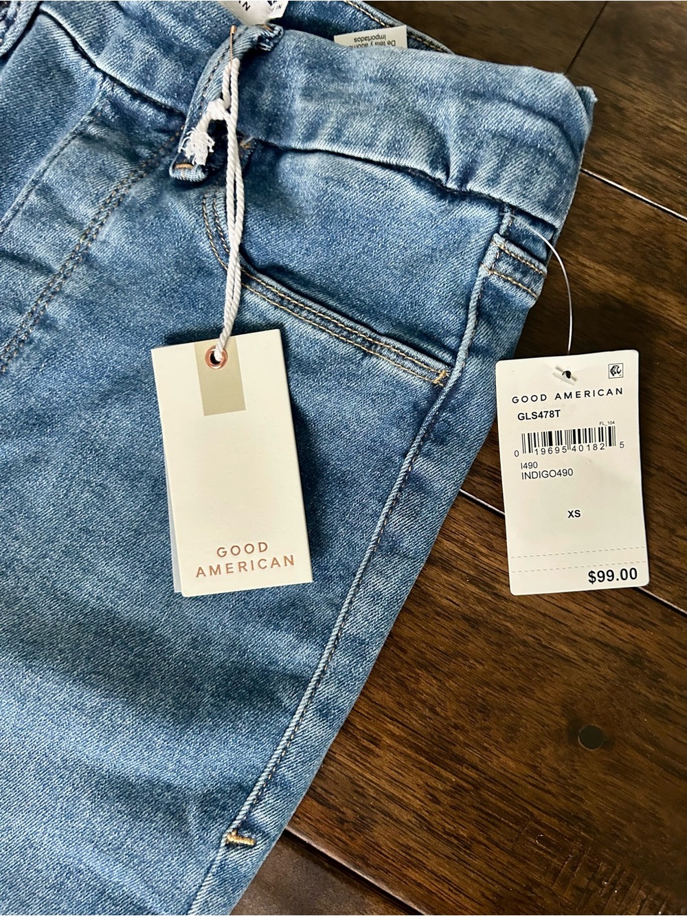 NWT Good American Pull-On Straight Jeans XS Light Wash Stretch Denim - Picture 3 of 6
